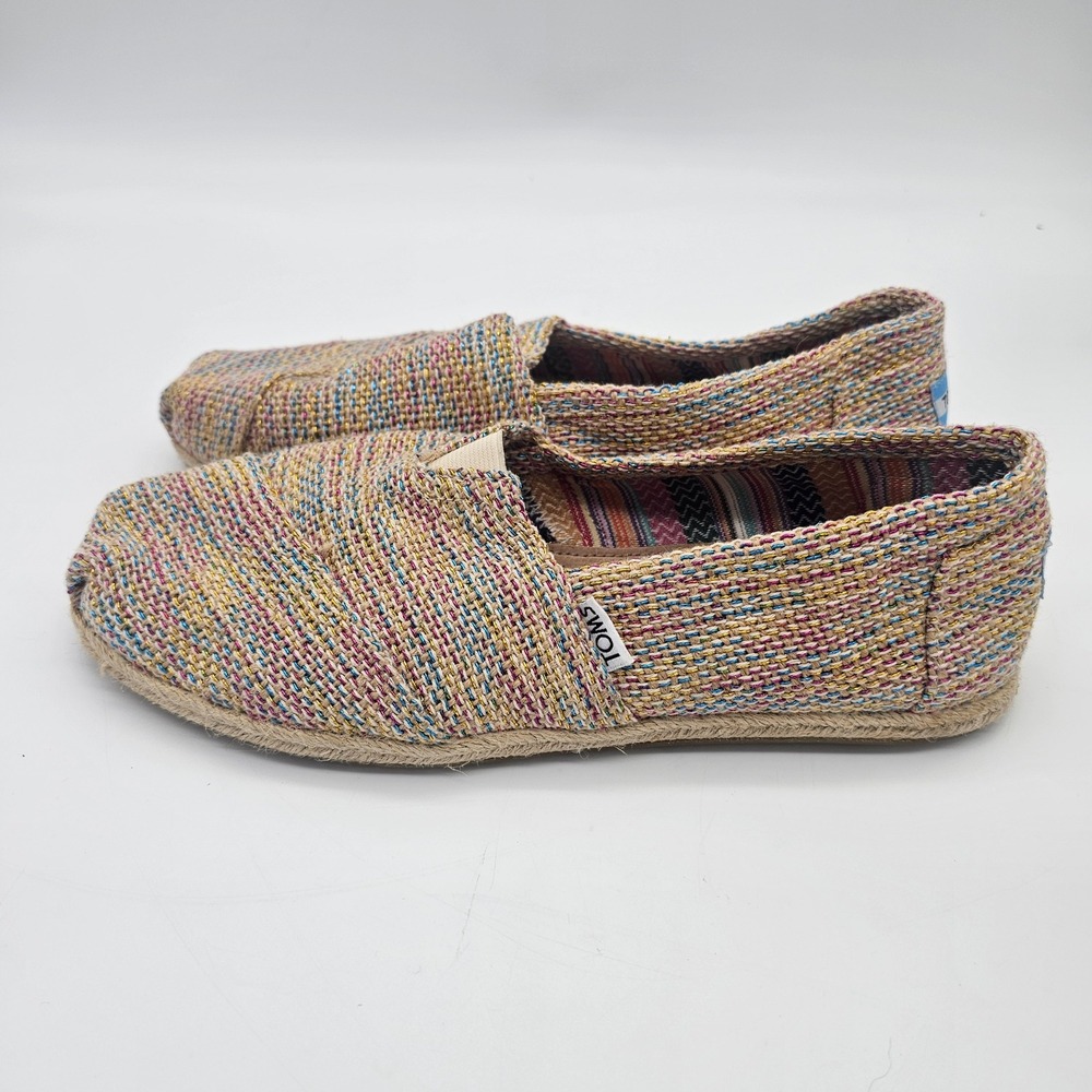 TOMS Alpargata Slip On Shoes Womens 10 Multi Color Woven Boho Retro Espadrille